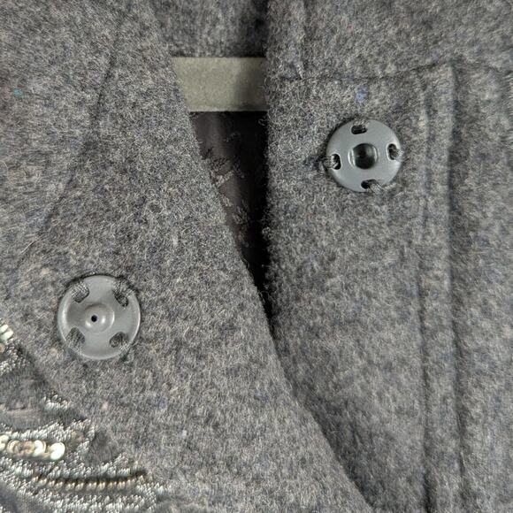 Chico’s 0 Wool Blend Embellished Floral Jacket Gray Metallic Embroidered Women - Picture 5 of 6